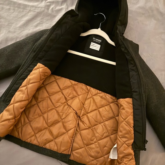 Kids Charcoal Hooded Pea Coat - Warm Layered Style - Picture 3 of 3